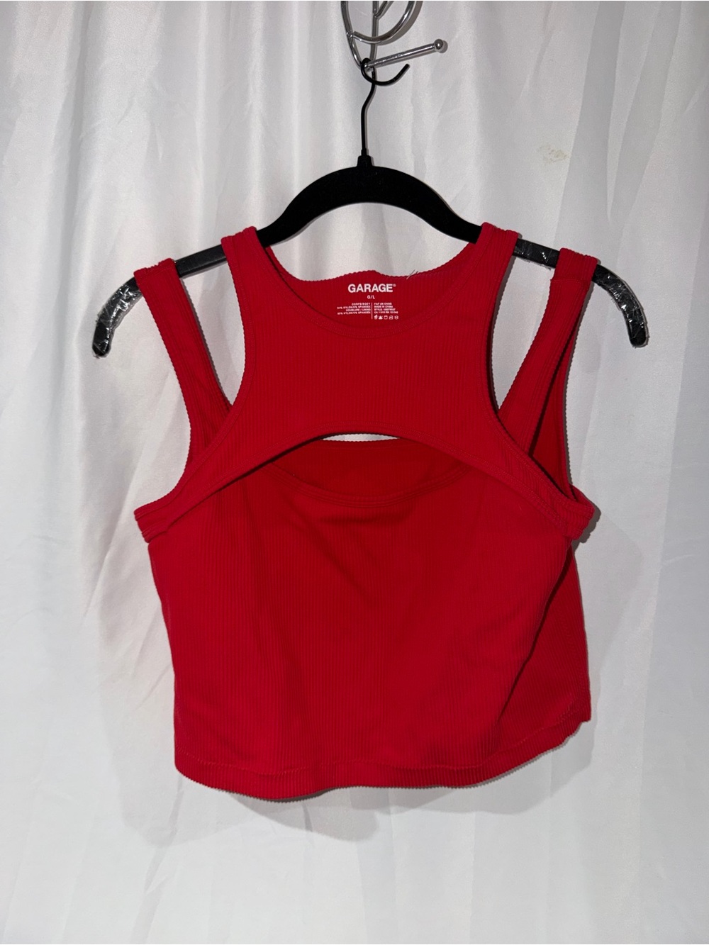 Garage Tank Top Sterling Red Ribbed Cutout Crop Tank Sleeveless Shirt L